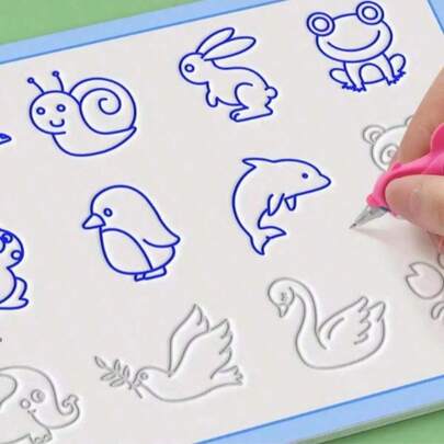 1 cuốn sổ vẽ ma thuật Groove 3D có thể tái sử dụng, thích hợp để học số và chữ cái, phát triển kỹ năng vẽ, luyện viết, bộ sổ chép bài tập ma thuật, sổ bài tập toán - bộ dụng cụ luyện viết tay giáo dục, quà tặng Giáng sinh, Halloween (màu bìa và họa tiết ngẫu nhiên)