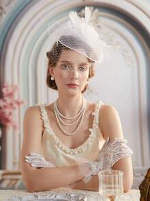 1pc Vintage Single Bridal Fascinator Hat With Vintage Mesh Veil Accents - Chic Wedding Headwear In Multiple Colors For Derby & Special Events - Multicolor - View 2