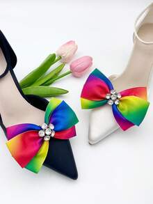 2pcs Minimalist Multicolor Bow Shoe Clips, Detachable Shoe Clips, Wedding Bride Party High Heels Shoe Clips
