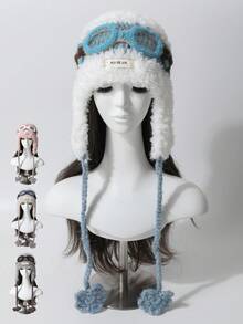 1pc Women's Cute Detachable Aviator Knitted Hat, Autumn/Winter Fashion New Plush Warm Ear Protection Knitted Cap, Outdoor Trapper Hat, Fashionable & Versatile - Knitted Hat - View 6