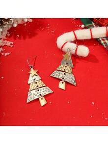 1 Pair Jewelry Metal Tree Design Long Pendant Earrings Women Cute Exquisite Eve Christmas Decorations Home Christmas Gifts Christmas Decor