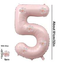 6pcs 32-Inch Pink Digital Balloons Decor With White Flower Patterns, Suitable For Birthday Party, Family Gathering And Various Holiday Celebrations - Pink - View 17