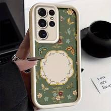 Funda de Teléfono con Patrón de Mariposa Floral Retro Verde Oscuro| Durable y a prueba de golpes con diseño de borde suave.| Compatible con Galaxy S21 Ultra / Galaxy S21 Ultra 5G / Galaxy S22 Ultra 5G / Galaxy S23 Ultra / Galaxy S24 Ultra / Galaxy S25 Ultra - Colores mixtos - Ver 1