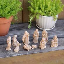 10件套迷你圣诞马槽摆件，守护场景装饰，祈祷祭坛微缩景观装饰，树脂手工艺术品，复活节礼物，家居桌面装饰，户外庭院门廊装饰 - 棕色 - 查看 3