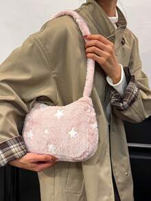 极简时尚星形毛绒单肩包 - 粉色 - 查看 5