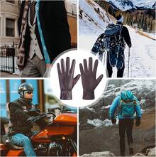 Winter Fashion Leather Gloves For Men, Finger Touchscreen Texting Wool Lined Warm Windproof Suede Driving Gloves - màu nâu - Xem 7