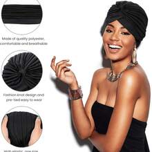 纯色头巾帽 - 褶皱头巾，弹性额头交叉化疗帽，女士休闲头巾