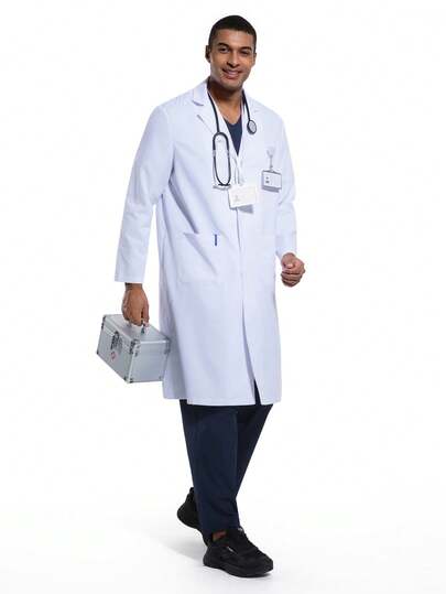 Cimmuovere Professional Lab Coat For Men Women Long Sleeve, White, Unisex Men's Uniform Medical Uniform