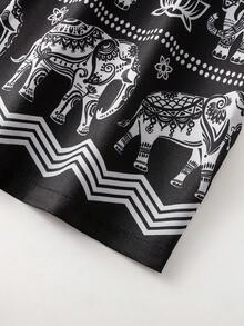 Męski kardigan w stylu retro z nadrukiem w stylu kimono, z długim rękawem, wiązaniem z przodu, swobodna koszula wykonana w 100% z poliestru, bez kołnierzyka, odpowiednia na każdą porę roku – idealny prezent, wygodna odzież wierzchnia | Koszula w stylu vintage | Można prać w pralce - Czarne - Zobacz 5