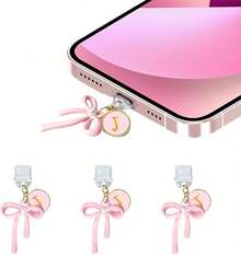 3Pcs Pink Bow USB C Dust Plug Charms 17/16/15 Pro,Cute Initial Type C Dust Plug Covers Phone Charging Port,Port Cover Protector Accessories Paperwhite Colorsoft - J - Xem 13