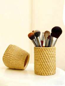 Imitierte Rattan gewebte Make-up Pinsel Aufbewahrungsbox, Kunststoff Make-up Pinsel Aufbewahrungsbox, kreative Vase, Heim Aufbewahrungsbox Ornament, Schreibtisch Aufbewahrungsbox, geeignet für Schminktisch, Bad, Waschtisch und Theke, Stifthalter, Raumdekoration, Zimmer, Zuhause, Schlafzimmer, Bad - Verschiedenfarbig - Übersicht 3