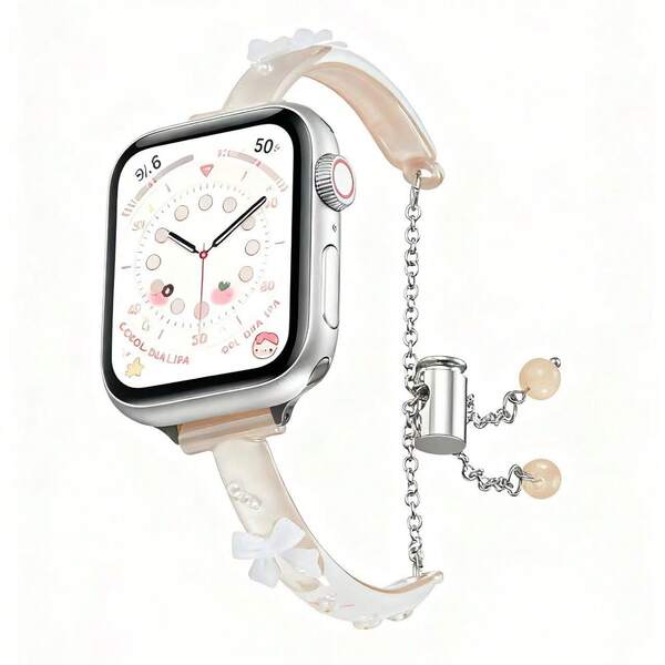 1PC Cute White Bow Handmade AppleWatch Bands, Compatible With AppleWatch 38/40/41/42/44/45/46/49mm, Suitable For The AppleWatch Series Ultra/SE/11/10/9/8/7/6/5/4/3/2/1, Waterproof And Sweat Resistant, With Elements Of Small Flowers And White Bows, Sweet, Cute And Stylish, Suitable For Women's Daily Small Accessories Watch Strap (Strap Only, Watch And Case Not Included)