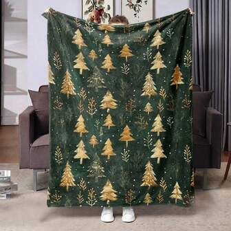 1pc Christmas Tree Pattern Printed Blanket, Warm, Soft And Comfortable Flannel Blanket Suitable For Sofa, Bed, Car, Office, Room, Camping, Travel, All Season Gift Blanket