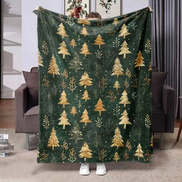 1 Stück Weihnachtsbaum Muster bedruckte Decke, warm, weich und bequem Flanell Decke geeignet für Sofa, Bett, Auto, Büro, Zimmer, Camping, Reisen, Ganzjahres Geschenkdecke