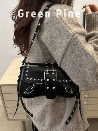 Y2K Fashion Vintage Rivet Women's Shoulder Bag, Crescent Shaped Crossbody Bag, Casual Daily Shoulder Bag Suitable For Shopping, Wallet, Young Women, College Students, Beginners And Office Ladies. It's Perfect For Office, University, Work, Business, Commuting, Outdoor, Travel And Hiking