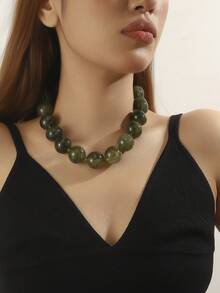 1pc Bohemian Style Resin Cloud Effect Geometric Round Beaded Handmade Necklace, Gift & Daily Wear For Women - Hand-beaded Resin Necklace - View 5