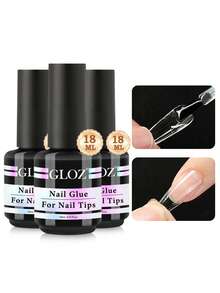 GLOZ Nail Glue Nail Bond Brush In Nail Glue For Press On Nails Nail Tips & Fake Nails Super Strong Nail Glue For Nail Tips Long Lasting Acrylic Nails Gel Glue UV&LED Cured