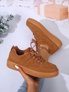 BAOLIANGXIONG Women's Autumn/Winter Skateboard Sneakers, Dual-Color Lace-Up Athletic Shoes