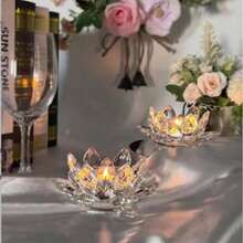 Crystal Lotus Candlestick, Buddhist Offering Lamp, Everlasting Lamp, Ghee Lamp Base, Crystal Candlestick Ornament, Candle Holder - Multicolor - View 2