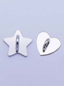2pcs Silver Heart & Star Shaped Phone Hanging Strap, Convenient To Carry, Adhesive Back To Prevent Falling Off, Fashionable And Elegant - Heart + Star - View 13