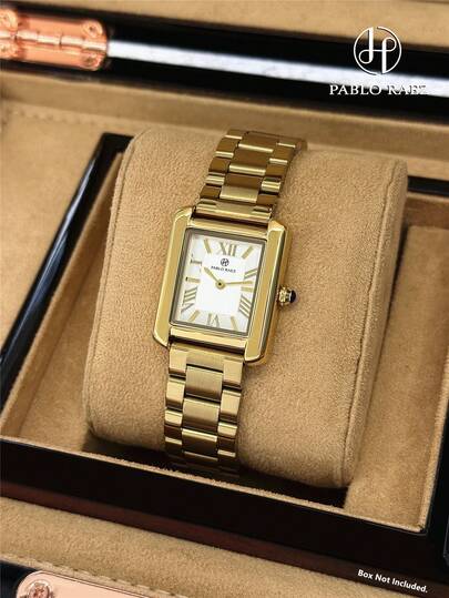  1 pieza Reloj de pulsera elegante de mujer Pablo Raez con tono plateado, reloj formal de lujo de estilo vintage con caja cuadrada de acero inoxidable, diseño AAA de cuarzo retro, esfera blanca con manecillas reales para mujer de negocios y moda soñadora
