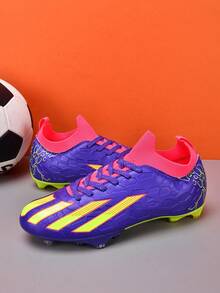 1 paire de chaussures de sport professionnelles unisexes basses pour l'extérieur, en herbe naturelle, avec lacets avant en PU, crampons longs AG/FG, pour jeunes, campus, football américain - Prune - Voir 8
