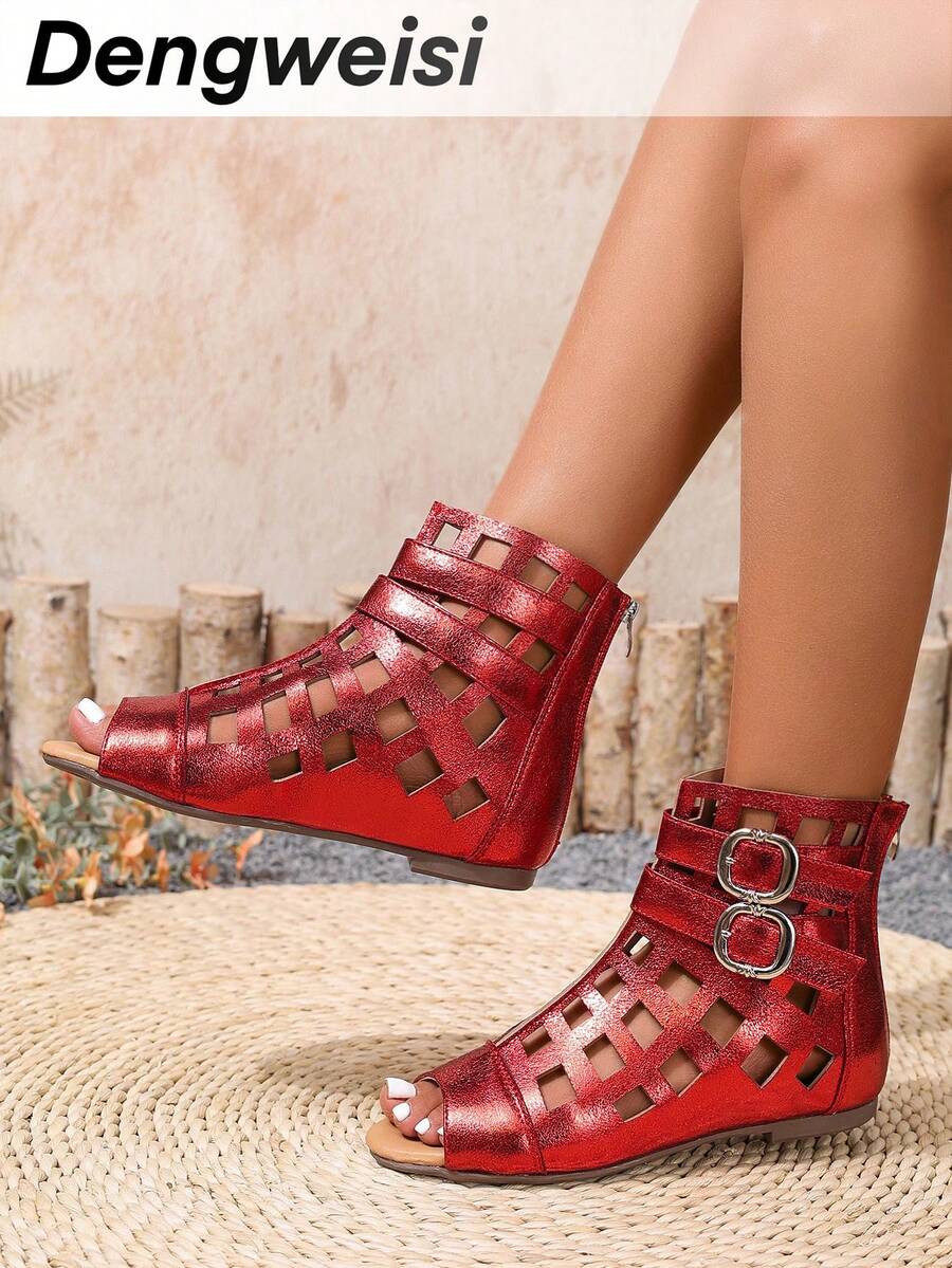 بوت كاحل أنيقة للنساء ذات فتحة غير متماثلة وأصبع قدم دائري مريح وعملي، مناسبة للربيع والصيف