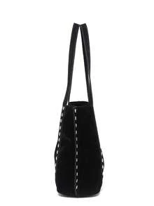 Women's Black Suede Rivet Tote Bag, Fashion Mother-Child Bag, Retro Shoulder Underarm Bag, Fashionable Shoulder Bag For Daily Commute And Travel - Black - View 4