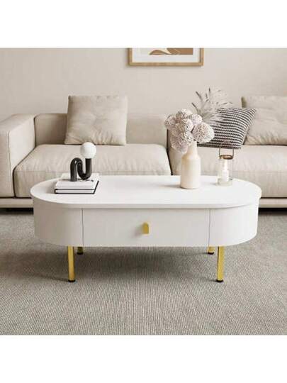 Coffee Tafel Two Drawers, Golden les Legs, Curved Corners view 5