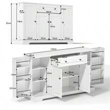 Multifunctional Kitchen Buffet – 138 Cm Sideboard With Drawer, Shelves & Adjustable Shelves – Modern Design With Anti-Tip Device, Ideal For Kitchen, Living Room & Bedroom - 白色 - 查看 5