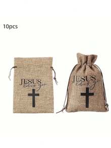 1/5/10个装麻绳束口袋，婚礼礼品袋，糖果束口袋，迷你基督教十字架首饰袋（适合圣诞节），礼品袋 - 彩色 - 查看 7