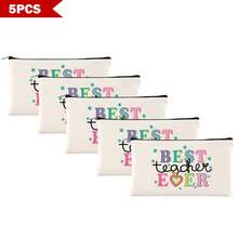 Preppy Style 1/5/10-Pack Canvas Cosmetic Cases For Teachers – Portable Zippered Pouches For Makeup, Stationery, Jewelry Storage – Teacher Life & Survival Kit Printed Designs – Hand-Washable, Multi-Purpose Gift Bags For School, Home – Ideal For Teacher Appreciation, Back To School, Graduation, Thanksgiving, Christmas Gifts Makeup Bag Make Up Bag Makeup Pouch Cosmetic Bag Toiletry Bag Wash Bag Travel Essential Cruise Essentials Vacation Essentials For Men Women - Beige - View 23