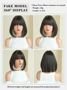 7JHH WIGS 12英寸深棕色波波头假发，女士款 - 优雅混色金色挑染短直发假发，带刘海，高品质丝滑耐热合成假发，适合日常佩戴、音乐节、庆典和街头时尚，派对假发配饰 - 彩色 - 查看 6