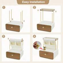 Makeup Organizer Countertop 2-Tier 1-Drawer Cosmetics Organiser Skincare Makeup Organiser Shelf Brush Holder Vanity Organiser Amber - 如圖 - 查看 4