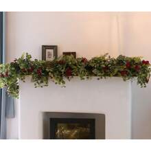 1 opakowanie 6,07-stopowego wianka z cedru ze spiczastym czubkiem, sztuczny wianek z sosny Anna, świąteczna dekoracja do wnętrz i na zewnątrz, zimowy wianek, wiecznie zielony wianek z realistycznym cedrem i cyprysem, odpowiedni na świąteczny kominek, dekoracja stołu jadalnego - Wielokolorowe - Zobacz 9