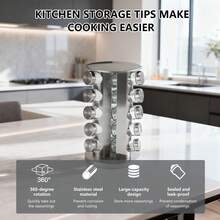 CHIQUERID 20 Jar Revolving Spice Rack,Kitchen Spice Organization For Cabinet Or Countertop,Seasoning Spice Organizer With Polished Stainless Steel&Black Caps - Bạc - Xem 3