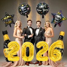 10pcs 32-Inch New Year Digital Balloon Decorations, Featuring Various Shaped Balloons, Especially The Wine Bottle Shape, Suitable For Setting Up The Scene At Festival Party Events And Family Gatherings - Multicolor - View 2