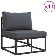 Garden Sofa Set With Cushion Black Aluminium - Black - View 3