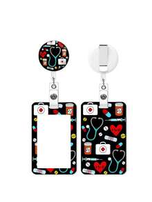 Medical Theme Lanyard ID Badge Holder Set, Durable Plastic Card Sleeve With Retractable Cord, Suitable For Nurses, Doctors, Teachers, Scratch-Resistant Protective Case With Keychain, Multi-Pack - Multicolor - View 10