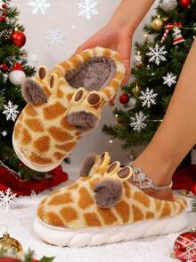 New Cute Giraffe Fuzzy House Slippers For Women&Men Slippers,Warm And Comfortable Lightweight Indoor Slippers For Women,Flat Soles Autumn/Winter  Women&Men Shoes, Valentine's Day Gifts. - 黃色 - 查看 1
