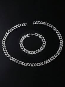 1 套男士嘻哈风格经典全水钻链项链和手链套装 - Style A - 查看 13