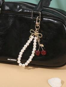 1个女士新款樱桃蝴蝶结金属钥匙扣，时尚蝴蝶结配饰，简约ins风包包挂饰 - 彩色 - 查看 15