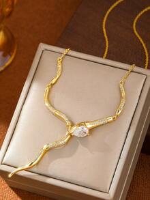 1 Piece 14K Gold Snake Necklace For Women,Punk Cubic Zirconia Snake Y Chain Necklace Luxury Jewelry Gift For Wedding/Anniversary/Mother's Day/Valentin's Day/Christmas Day/Thanksgiving Day