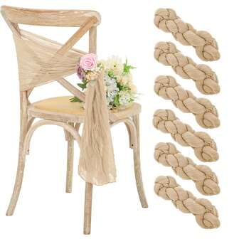 1/6Piece Cotton Chair Covers, 23x70 Inch, Bow Design, Suitable For Weddings, Banquets, And Parties (Champagne)