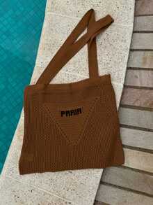 EXPOSICAO PAULISTA Bolsa de Praia Feminina em Tricô com Alça de Ombro Estilo Verão Férias - Terracota - Visão 3