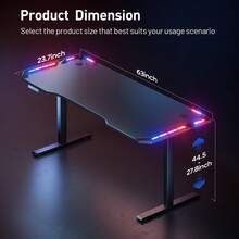 Escritorio de juegos eléctrico ajustable en altura con iluminación LED, mesa de PC ergonómica con superficie de fibra de carbono, 3 posiciones de memoria y 3 tamaños, escritorio de computadora para juegos para el hogar, la oficina en casa y la oficina, negro - Negro - Ver 9