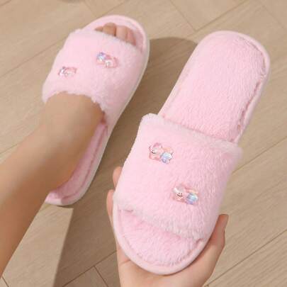 Halloween New Cute Star Plush Open-Toe House Slippers, Suitable For Indoor & Outdoor Wear