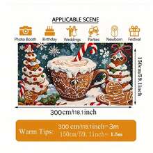 A Christmas Milk Tea Cake Gingerbread Man Pattern Garage Door Curtain Decorative Background Banner Background Cloth, Used For Party Background, Holiday Celebration, Photography Background Sign Poster Decoration Supplies, A Variety Of Sizes Can Be Selected