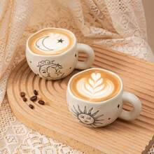 1 chiếc cốc cà phê 285ml/9.5oz họa tiết Mặt Trời và Mặt Trăng cổ điển, cốc trà matcha gốm thủ công tối giản, không đối xứng, cốc đôi, thích hợp cho espresso, latte, mocha hoặc trà, món quà hoàn hảo cho sinh nhật, kỷ niệm và Ngày Valentine. - Nhiều màu - Xem 10