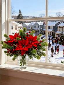 5 Artificial Artificial Flower Bouquets Of Red Pine Branches With Artificial Pinecones And Artificial Berries - Festive Artificial Flower Decorations, Suitable For Home Decoration, Wreath Decoration, Christmas Theme, Christmas, DIY Indoor And Outdoor Wedding Parties, Porches, Gardens, Rooms, Home, Festival And Party Decoration, Winter Decoration, Event Planners, Festival Arrangements, Realistic Flower Decorations